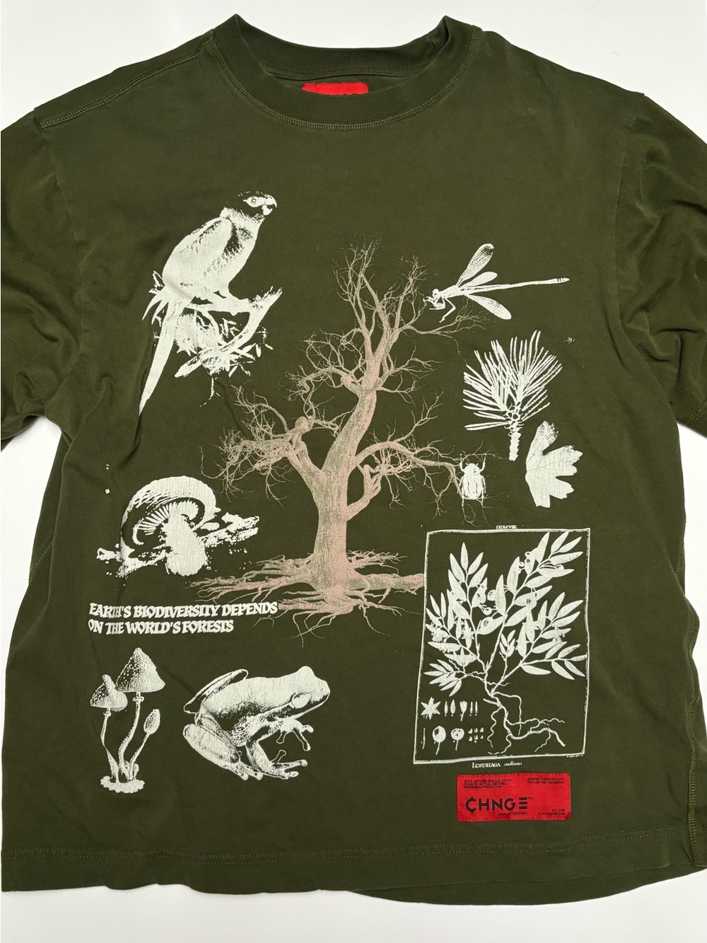 CHNGE Olive Green Reptile & Wildlife Illustration Tee
